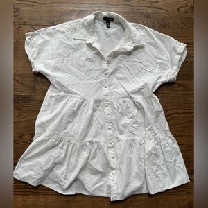 Aqua White Button-Up Tiered Top or Swim Cover-Up – Size Large